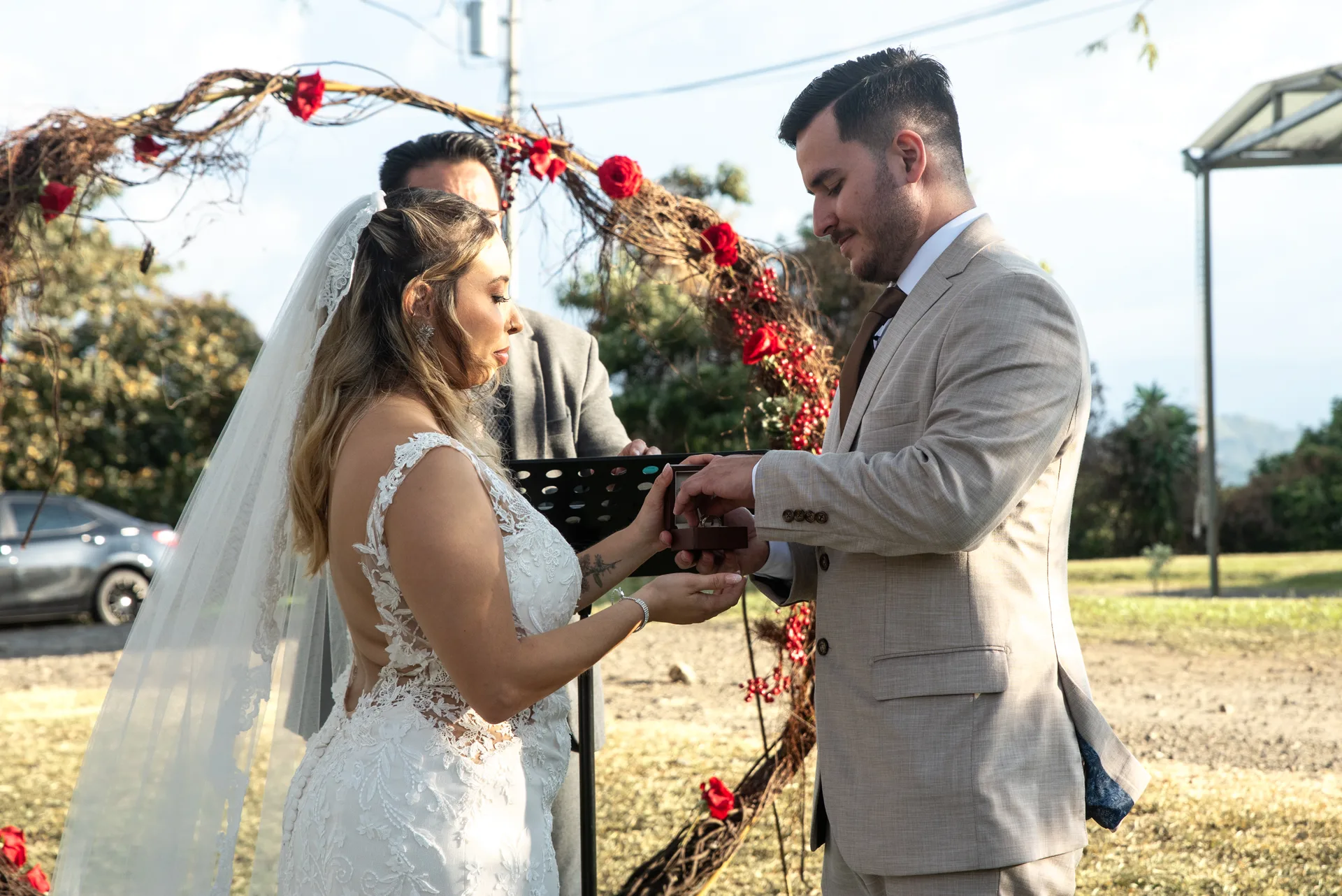 Bride and groom at the chapel